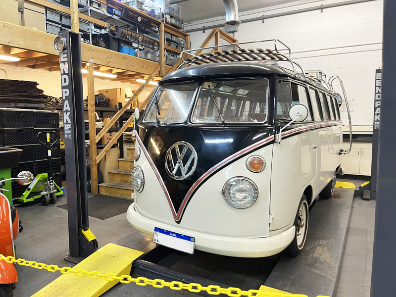 Showcasing an electric VW Van in the PacWesty shop