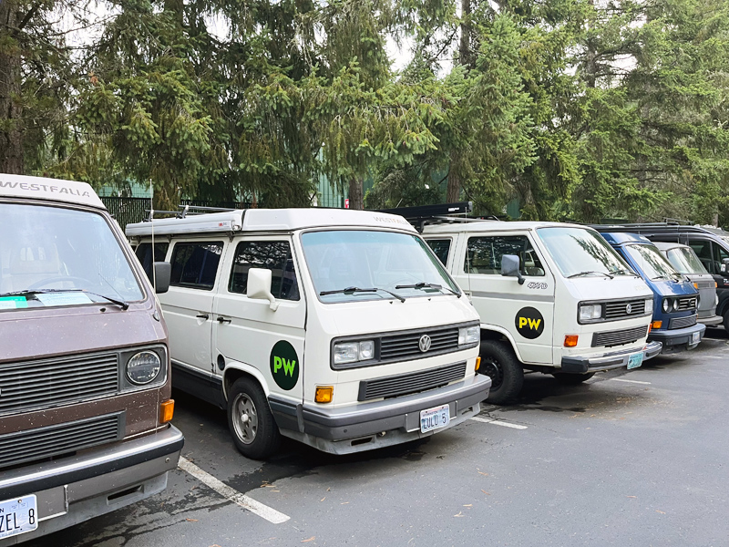 A sample of the PacWesty Fleet ... anyone can rent one of these electric converted VW camper vans and escape to their favorite destination